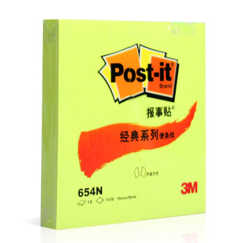 3M 荧光色报事贴便签纸 彩色便条纸贴学生文具醒目告示报事贴 654N 绿色