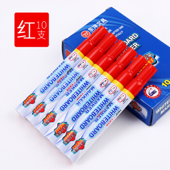 东洋（TOYO）白板笔 可擦水性笔办公会议黑板笔纤维笔头办公文具用品笔大容量粗笔头白板笔 红色10支  计价单位:支