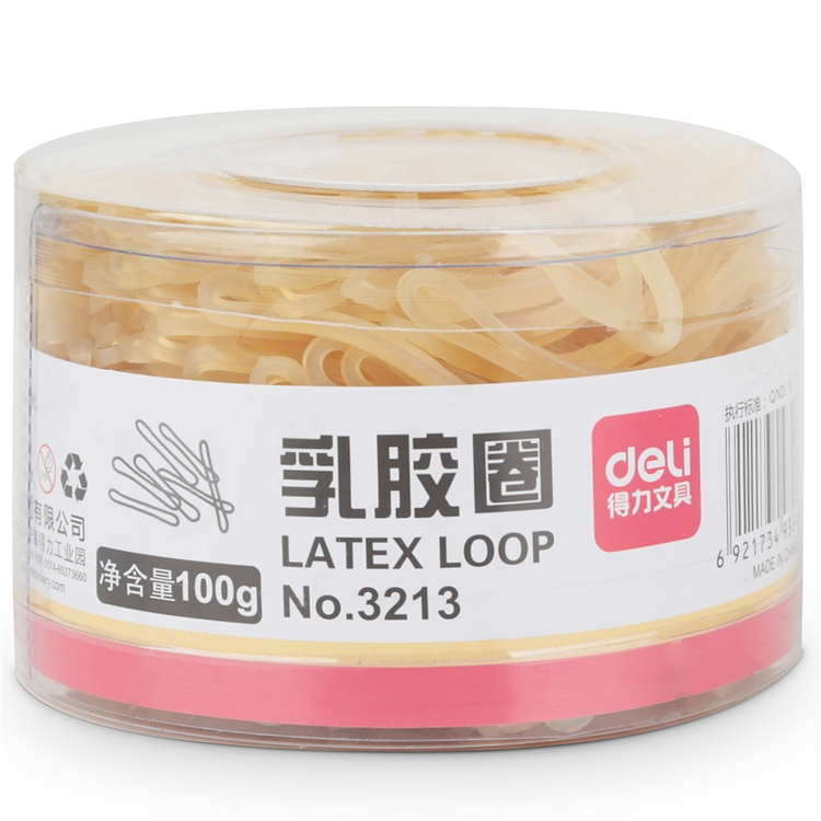 得力微黄乳胶圈皮筋100g/筒3213